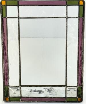 Vintage 80s Stained Glass Photo Frame 4x6 Purple Green Desk Picture Frame